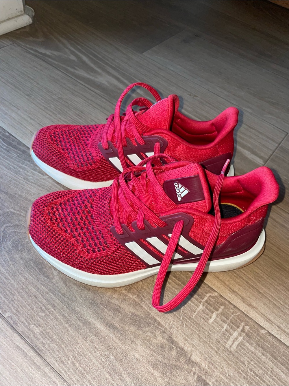 Adidas Big Kids Hot red  Lace-Up Sneakers with White Stripes